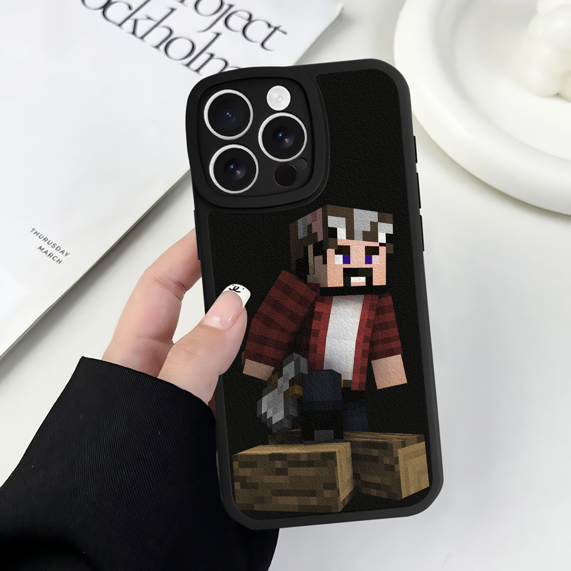 （画像用） マインクラフト ブロックの世界 Minecraft MC Block world 【iPhone 16シリーズ対応】シリコンスマホケース（レザー調） 材質：シリコン